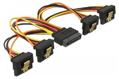 Zdjęcie produktu dla DeLOCK 60166, 0,15 m, 4 x SATA 15-pin, SATA 15-pin, Męska, Żeńska, Złoto