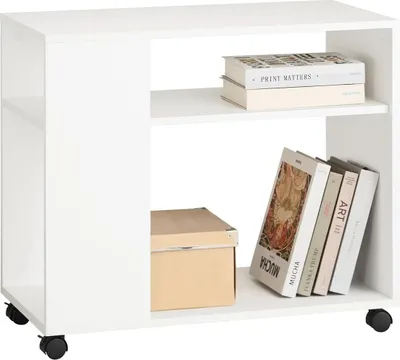 Image de SoBuy Table d'appoint à roulettes Table d'imprimante Porte-revues Table de chevet à roulettes - Blanc