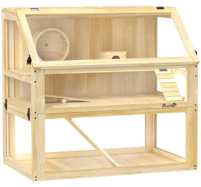 Produktbild von Nagetierkäfig – Geräumiger, dreistöckiger Hamsterkäfig aus Holz mit Rampe und guter Belüftung