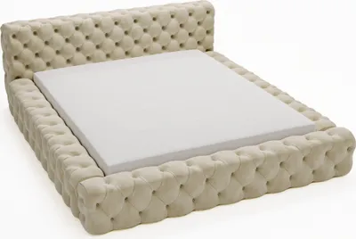A tufted upholstered bed frame with a mattress platform.