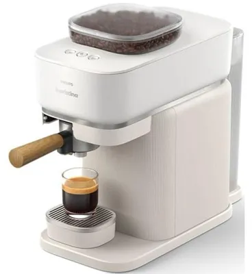 Immagine prodotto di PHILIPS Baristina BAR302/20 macchina da caffè con macinino, bianca, portafiltro in legno