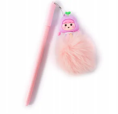 Produktbild von Fineliner mit buntem Fell Pompon - Witziger Stift Schwarz schreibend - Geschenkidee Schule