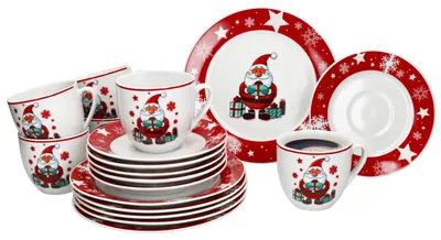 Zdjęcie produktu dla 18 szt. serwis kawowy Boże Narodzenie porcelana 6 os. filiżanki spodki talerze