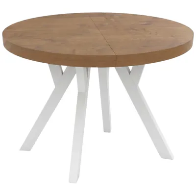 Productafbeelding van Eettafel CONVIVIO ADIDARMEBLE, diameter 90 cm, uitschuifbaar tot 130/170 cm, eikenhout LANCELOT (decoratief), witte poten, 2 inlegplanken van elk 40 cm