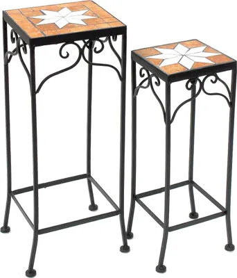 Produktbild von DanDiBo Blumenhocker Merano Mosaik 2er Set 12012 Blumenständer 46 und 54 cm Hocker Eckig