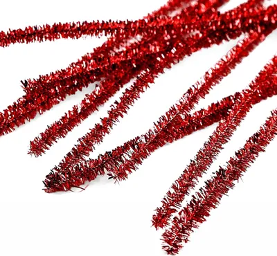 Pfeifenreiniger 10er Chenille-Draht 6mm, Länge 30cm, Glitzereffekt Farbe wählbar rot