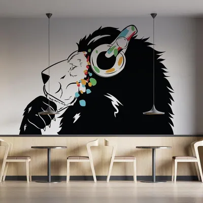 Löwe mit Kopfhörern im Street-Art-Stil – Decords Wandtattoo, Produktansicht 1