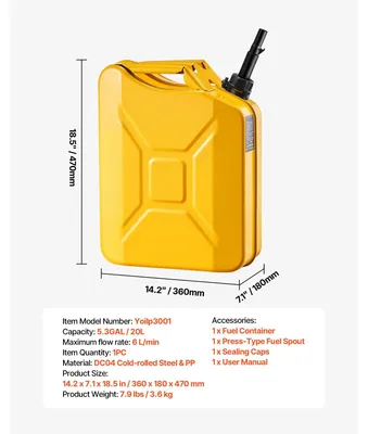 Image de Réservoir de carburant, capacité de 20 litres, structure métallique résistante, 1 pièce, jaune
