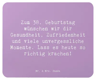 Produktbild von Mr. & Mrs. Panda Mauspad Spruch 38. Geburtstag Feiern - Lavendeltraum - Geschenk, Freude, Happy Birthday, Gesundheit, laptop mousepad, Alter, mousematte, Mouse Pad