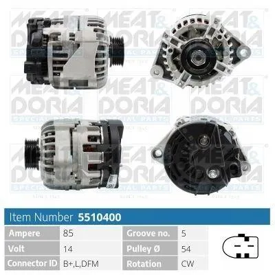 Produktbild von MEAT & DORIA 5510400 Lichtmaschine Generator LiMa 85A 14V für SMART CITY-COUPE (450) FORTWO Coupe (450) CABRIO (450) FORTWO Cabrio (450)