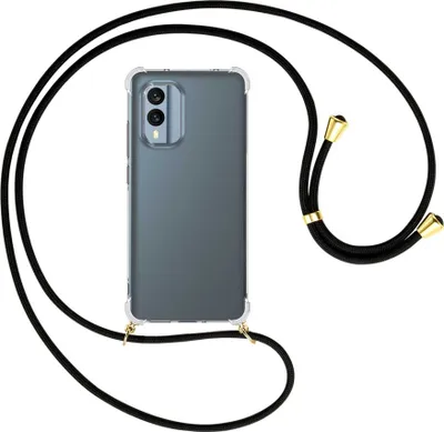 Produktbild von Handykette Backcover-Schutzhülle mit Band (Metall goldfarben) für Nokia X30 5G (6.43'') - schwarz
