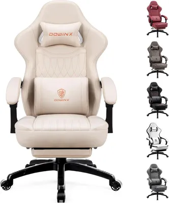 Produktbild von Dowinx Gaming Stuhl mit Massage Lendenwirbelstütze und Fußstütze
