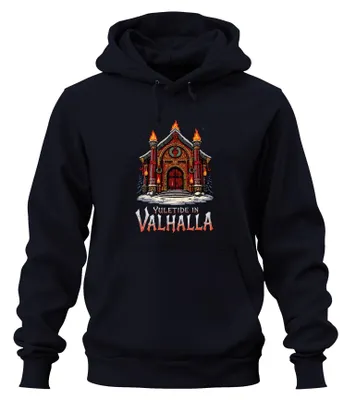 Immagine prodotto di Yuletide in Valhalla Viking Nordic Christmas Raven Vintage Unisex Felpa con cappuccio, Navy, 3XL
