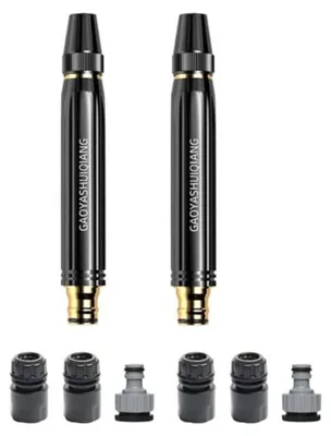 Productafbeelding van INF Hogedruk metalen waterpistool - aluminium rechtstraalmondstuk Zwart King Kong, 2 stuks + 6 PVC-adapters, drukverhoging 10-20m