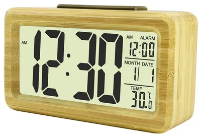 Holz-Digitalwecker mit Display, Schlummerfunktion, Temperatur
