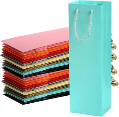 Produktbild von WUWEOT Bunte Wein-Geschenktüten, Papiertüten für Weinflaschen, wiederverwendbar, Karton, Tragetasche mit Griff, für Hochzeit, Geburtstag, Einweihungsparty, 32 Stück
