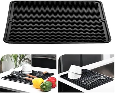Productafbeelding van Ibenzoa® siliconen afdruipmat 40 x 50 cm – hittebestendig tot 220°C, antislip, BPA-vrij, vaatwasmachinebestendig, opvouwbaar voor servies en werkbladen