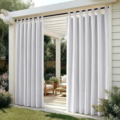 Produktbild von 2 Stück Outdoor Vorhang Wetterfest Schlaufen Blickdicht Sonnenschutz Terrasse Balkon Thermovorhang, 260x140 cm (Höhe x Breit