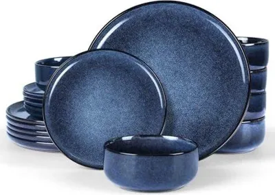 Produktbild von Keramische Geschirr-Sets für 6 Personen, 18-teilig, Himmelblau mit Anti-Krater-Design,incl. 6 Platten, Dessert-Teller, Waschmaschinen-Fest, Abendgarnitur