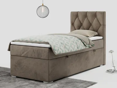 Produktbild von Einzelbett mit Bettkasten, jungenbetten 90 cm, Boxspringbett - ALDA - 90x200cm - rechts - Braun - H3