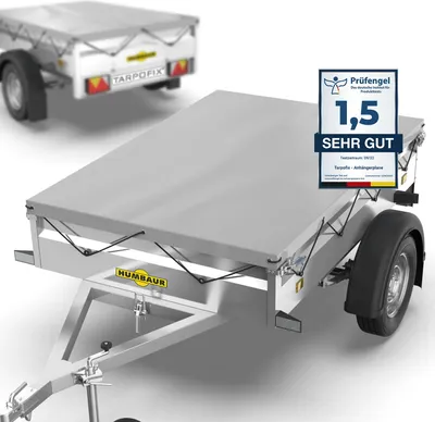 Produktbild von Tarpofix® Anhängerplane 211 x 116 x 8 cm - Flachplane mit Gummiseil für Humbaur Steely & Startrailer I PKW Anhänger Abdeckplane
