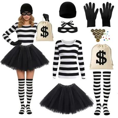 Imagen del producto de Omgoods - Conjunto de disfraz de atracador de bancos de 9 piezas para Carnaval