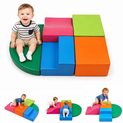 Immagine prodotto di Ikodm 6 TLG. Blocchi di costruzione in schiuma. Blocchi di schiuma, blocchi giganti, blocchi morbidi, blocchi grandi, blocchi da arrampicata di varie forme, colorati