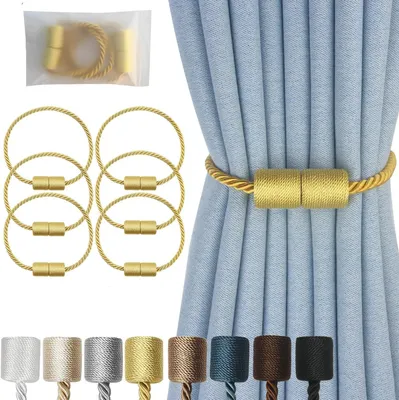 Productafbeelding van Magnetische gordijnbanden - Gordijnhouders decoratief - Gordijnen binden - Sterke gladde magneten - 6 stuks - Goud