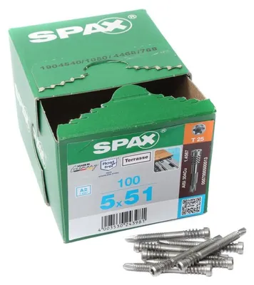 Obrázek produktu pro SPAX® 0557000500513 SPAX® Terrassenschrauben T25 Zylinderkopf A2 0557000500513 5 mm x 51 mm, 100 St.