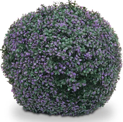 Zdjęcie produktu dla Sztuczny krzew HWC-L77, kula ozdobna w pudełku sztuczna roślina buxus, zewnętrzna Ø 55cm ~ fioletowy
