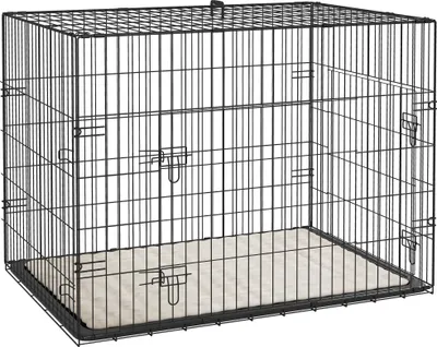 Image de Cage caisse de transport pliante pour chien poignšŠe, plateau amovible, coussin fourni 91 x 62 x 68 cm noir