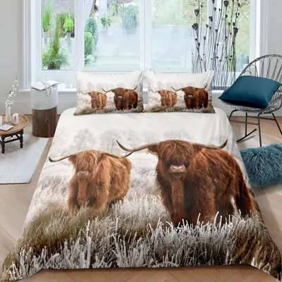 Produktbild von Bettwäsche-Set Hochlandkuh 135x200 cm Braun Mikrofaser 1 Kissenbezug 80x80 cm