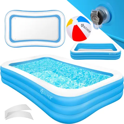Immagine prodotto di KESSER® Piscina gonfiabile, piscina per famiglie, adatta a bambini e adulti. Piscina da giardino, piscina per famiglie, ideale per l'estate, piscina gonfiabile per bambini. Facile da riempire, con fori di scarico