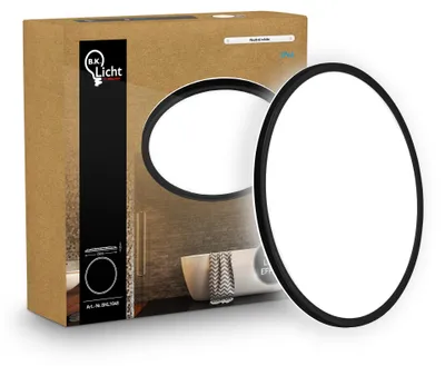 Image de Plafonnier LED salle de bain projections d'eau plat, noir Ø42cm rond 22W 3000lm 4000K blanc neutre