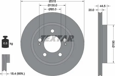 Produktbild von 2x TEXTAR Bremsscheibe 92332903 für SSANGYONG REXTON (Y400) 44 5mm 6 8kg 315mm