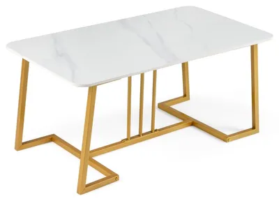 Obrázek produktu pro Konferenční stolek s imitací mramoru 90 cm, kovový rám, bílo-zlatý