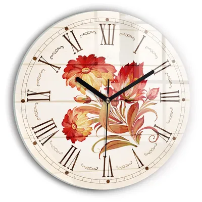 Produktbild von Wallfluent Wanduhr – Stilles Quarzuhrwerk - Uhr Dekoration Wohnzimmer Schlafzimmer Küche - schwarze Zeiger - 30 cm - Rote Blumen