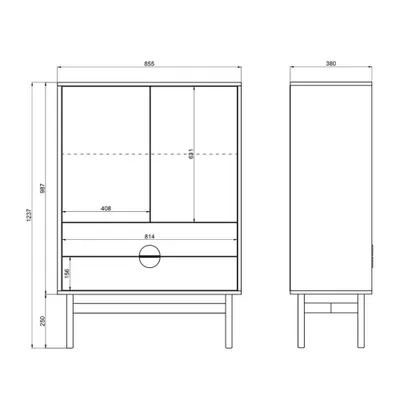 Image de Selsey Stoon - Buffet haut avec 2 tiroirs, blanc avec structure en métal noir, 85 cm