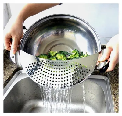 Produktbild von Edelstahl Spülbecken Nudelsieb Platzsparendes Abgiesshilfe für Töpfe - Stabiles Sieb, Abtropfsieb Ø 33,2 cm