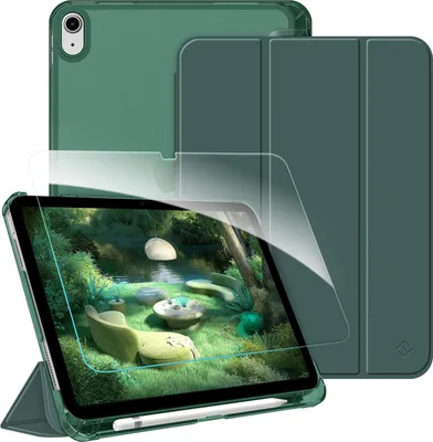 Produktbild von Fintie Hülle für iPad 11. Generation 2025 11 Zoll, iPad 10. Generation 2022 10.9 Zoll mit Schutzfolie - ultradünne leichte transparenter Rückseite Schutzhülle Case Cover mit Stifthalter, Dunkelgrün