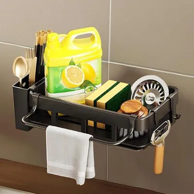 Produktbild von Keukenorganizer mit Selbstklebender Abwäschefänger, Geschirrborstel und Geschirrtuchhalter