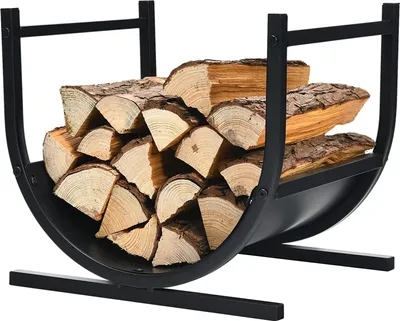 Zdjęcie produktu dla Metalowy stojak na drewno opałowe COSTWAY w kształcie litery U, wytrzymały stojak na kłody 43 cm, uchwyt na stos drewna z solidną podstawą i uchwytami, stojak na drewno opałowe do użytku wewnątrz i na zewnątrz budynków