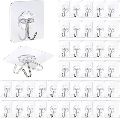 Produktbild von 40 Stück Klebehaken - Selbstklebende Transparente Haken Ohne Bohren Handtuchhaken Wandhaken Türhaken