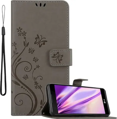 Produktbild von Cadorabo Hülle für LG X POWER Schutz Hülle in Grau Schutzhülle Handy Hülle Etui Case Blumen Flower