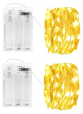 LED-Lichterkette, 2er-Set, 5 m, 50 LEDs, warmweiß, Timer, Batterie