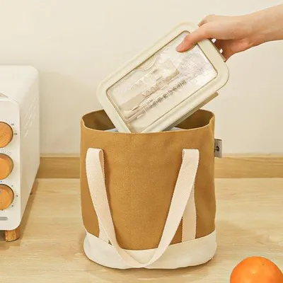 Zdjęcie produktu dla Pudełko na lunch w stylu japońskim, solidne i ekologiczne, wykonane z płótna, przenośne, idealne dla studentów i pracowników biurowych (brązowe).