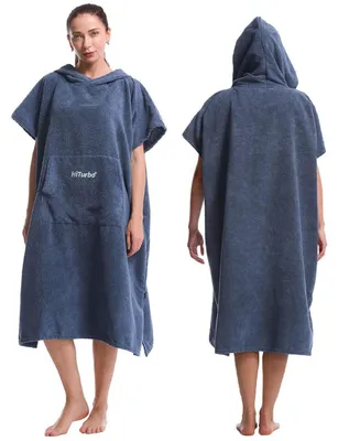 Produktbild von Wickelmantel / Bademantel Poncho Surf kurzärmelig mit Kapuze Uni Einheitsgröße Rot/Marineblau