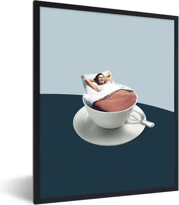 Produktbild von MuchoWow® Gerahmtes Poster Frau - Kaffee - Jahrgang 60x80 cm - Poster mit Schwarzem Bilderrahmen Wandposter Rahmen Foto Bilder - Premium - Wanddeko Wohnzimmer