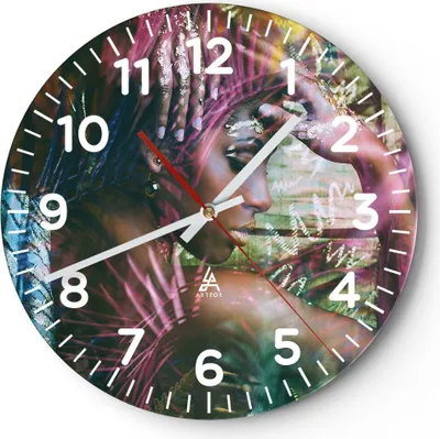 Produktbild von Wanduhr - Rund - Glasuhr - frau modern - 40x40cm - Schleichendes Uhrwerk - Lautlos - zum Aufhängen bereit - Dekoration Modern - Wanddekoration aus Glas - C4AR40x40-3501