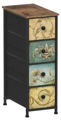 Imagen del producto de TRANKIELO® - Cómoda pequeña con 4 cajones de tela - Diseño vintage - Estilo retro - Estructura de metal